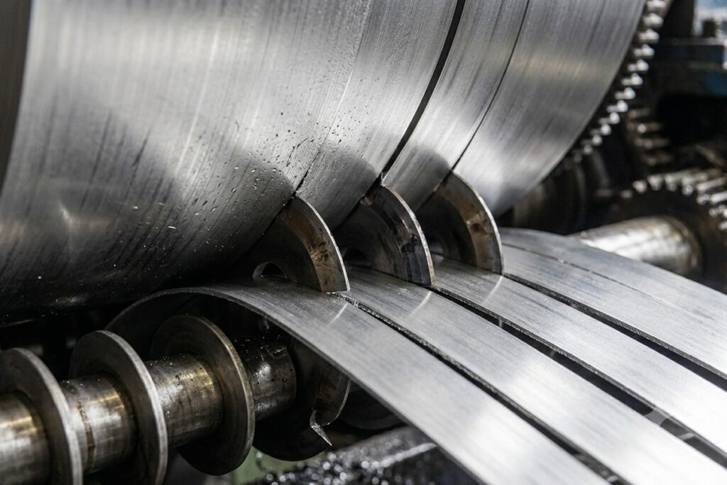 Custom coil cutting operation producing steel sheets and strips