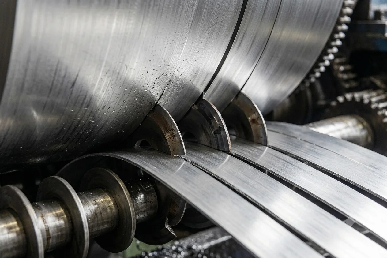 Custom coil cutting operation producing steel sheets and strips