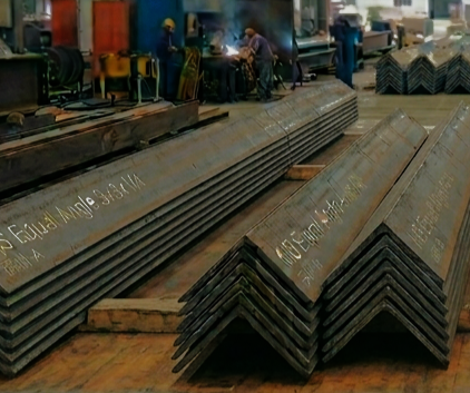 Angle Steel stacked on table in factory