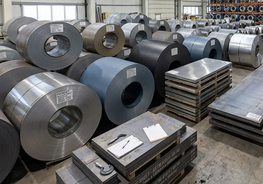 stored Hot Rolled Coils and plates in factory