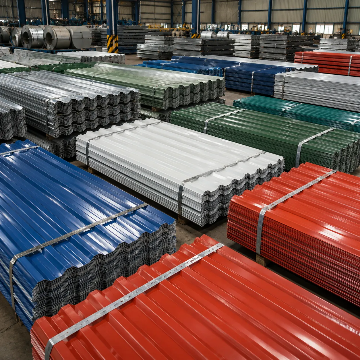 Colour coated corrugated steel roofing sheets